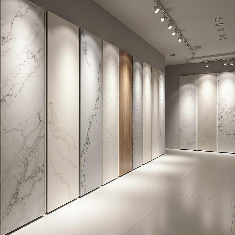 Hinh anh showroom trung bay da dang cac mau gach op tuong 40x80 dep sang trong